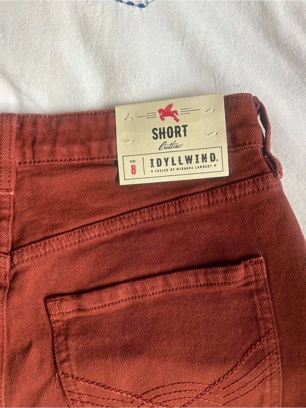 Idyllwind High-Waist Rust Red Denim Cutoff Shorts